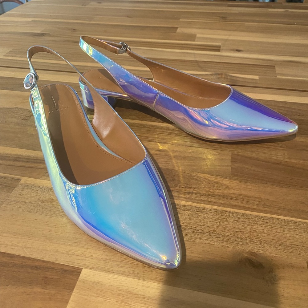 J Crew Iridescent slingback point heels